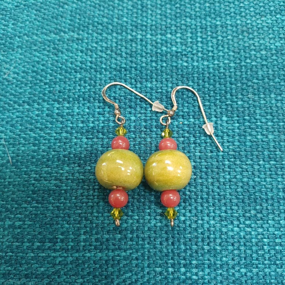 Green & Red Dangle Earrings
